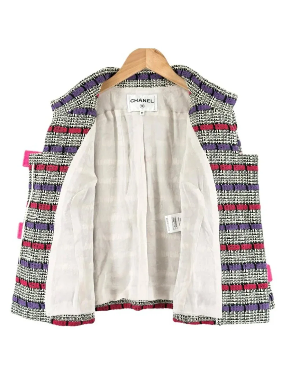 Chanel Border AW Collarless Jacket Cotton Multicolor 34